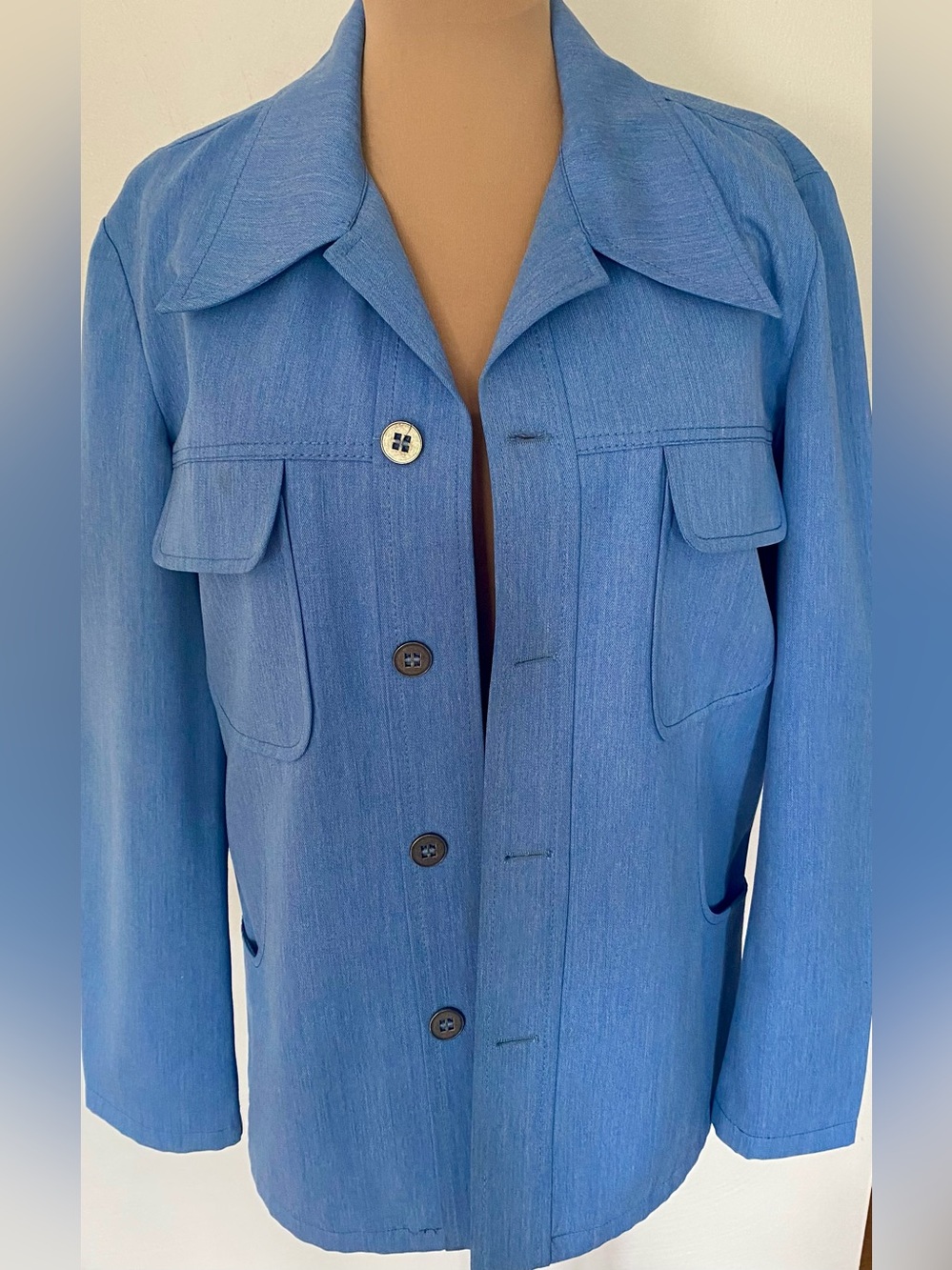 Men's Vintage 70s Denim Jacket *Large/XL* Blue Chambray Butterfly Collar Jacket